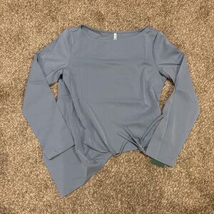 Halara Blue Gray Side Tie Long Sleeve Top XS NWT Athleisure Wrap Style (A/13)